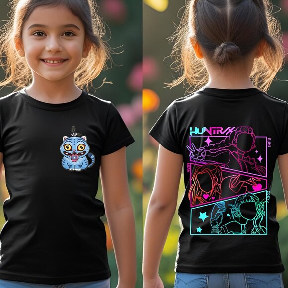 Kpop Demon Hunters Huntrix Derpy tiger holographic Style Graphic T-shirt Kids - Picture 3 of 6